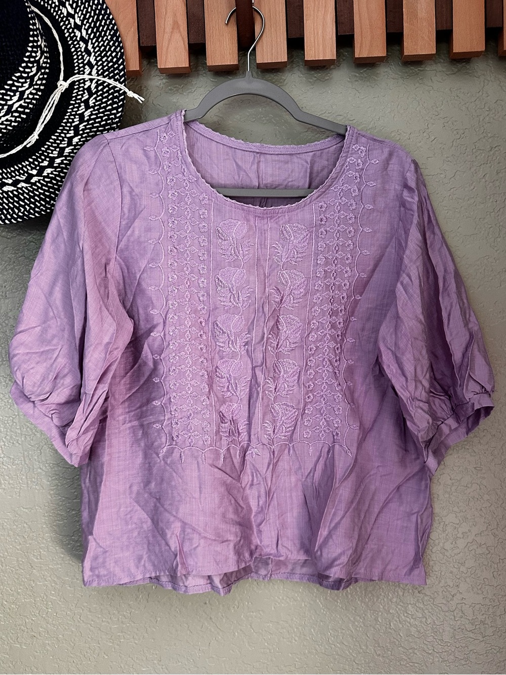 Lavender Embroidered Cotton Peasant Top - Women